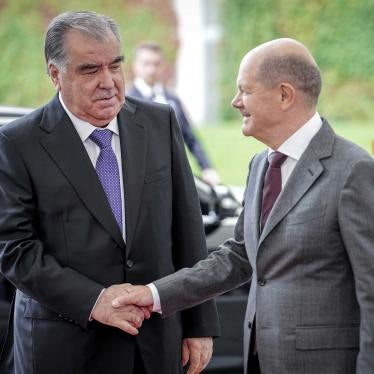 German Chancellor Olaf Scholz receives the President of Tajikistan, Emomali Rahmon, for the Central Asia Summit in Berlin, September 29, 2023.