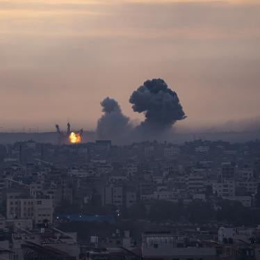 Smoke rises after air strike in the Gaza Strip on Monday, Oct. 9, 2023.