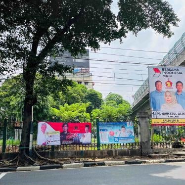 Political campaign posters dot the urban landscape in Jakarta, Indonesia in the lead up to the February 2024 election.