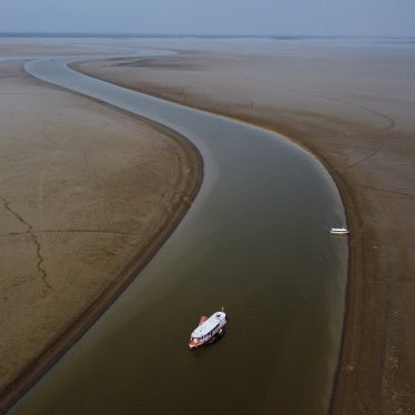 A boat travels through a section of the Amazon River affected by drought in Amazonas state, near Manacapuru, Brazil, September 27, 2023. 