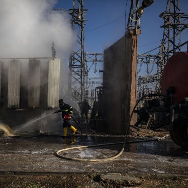 Syrian Kurdish firemen put out a blaze at a power station in Qamishli which was reportedly targeted by Turkish drones on January 15, 2024. 