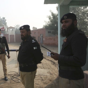 Police officers stand guard outside Multan jail after Junaid Hafeez, a university professor, was sentenced to death for alleged blasphemy, Multan, Pakistan, December 21, 2019.