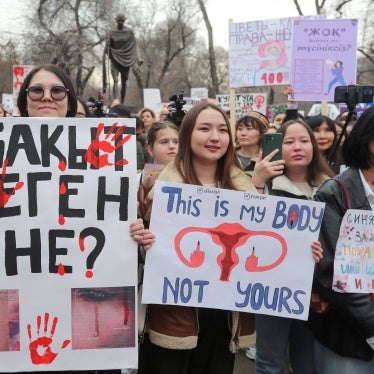 Activists hold a rally to support women's rights on International Women's Day in Almaty, Kazakhstan, March 8, 2023.