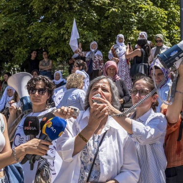 People march in front of the Turkish Grand National Assembly in Ankara during a demonstration organized by the "I Need Peace Women's Initiative”, July 8, 2025. 