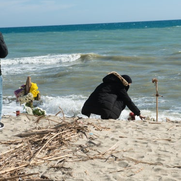 Relatives of a person who went missing after a migrant boat sank on February 26 on the beach near where the shipwreck took place off the coast of Steccato di Cutro, near Crotone, in Calabria in southern Italy. March 7, 2023. 