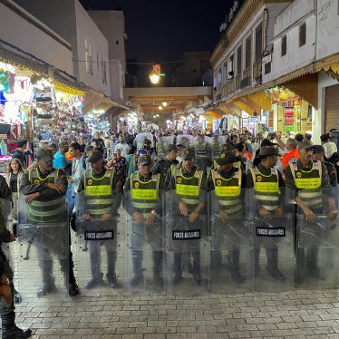 Members of the security forces stand guard during a protest demanding reforms in education and health, in Rabat, Morocco, September 29, 2025. 