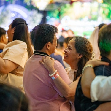 Same-sex couples share a slow dance after exchanging vows at a commitment ceremony in Quezon City, Philippines, on February 14, 2026. 