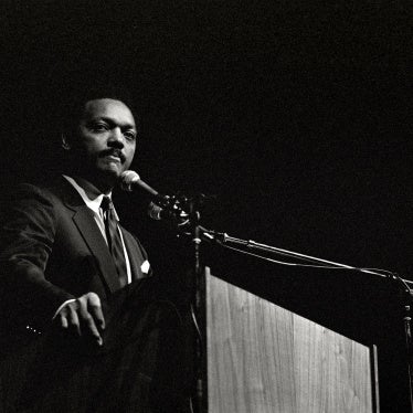 Reverend Jesse Jackson speaks to a Democratic gathering at the Cheyenne Civic Center in Cheyenne, Wyoming, April 20, 1989.