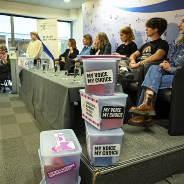 Activists and representatives of the European Citizens’ Initiative "My Voice, My Choice" hold a press conference at Press Club Brussels Europe, presenting their campaign for safe and accessible abortion across the EU, after meeting with the European Commission, Brussels, Belgium, October, 1, 2025.