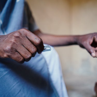 A razorblade used in an undisclosed country for female genital mutilation.