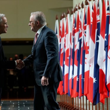 Canada's Prime Minister Mark Carney (left) and Australian Prime Minister Anthony Albanese as they leave Parliament following an address, in Canberra, Australia, March 5, 2026.