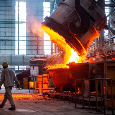Molten steel is poured at a steel factory in Huai'an, Jiangsu province, China, July 22, 2025. 