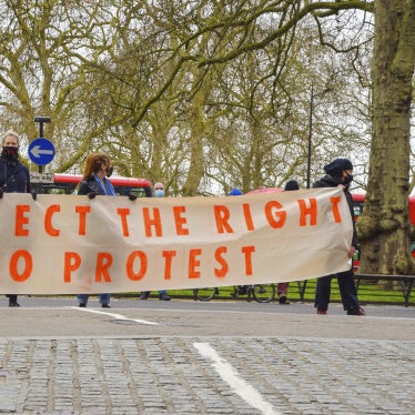 People rally to protect the right to protest in Central London, UK,  April 3, 2021.