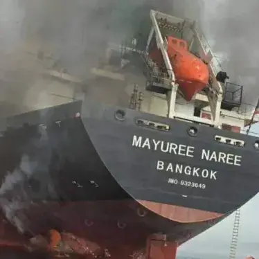 The Thai cargo ship, Mayuree Naree, was struck and set ablaze in the Strait of Hormuz, March 11, 2026.
