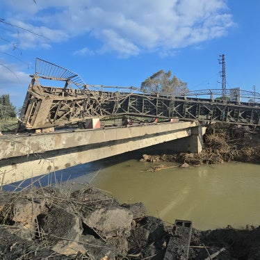 A damaged bridge over water
