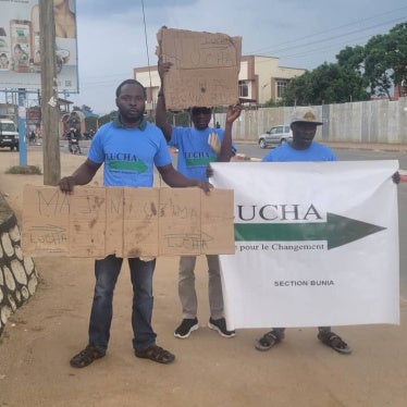 Joachim Paluku Kamate (left), Olivier Sefu Anjisina (center), and Jackson Kambale Odo in Bunia, Democratic Republic of Congo, March 12, 2026. 