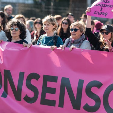 A demonstration with the slogan "Without consent, it's rape" takes place in Rome, Italy, on February 28, 2026.