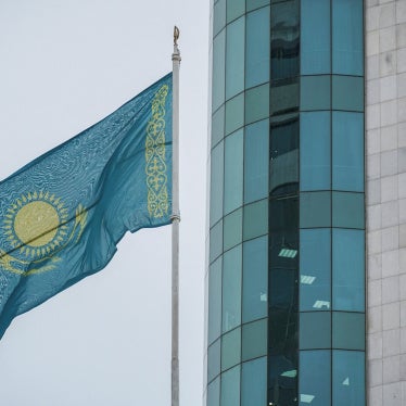 Kazakhstan's national flag in Astana, January 13, 2023.