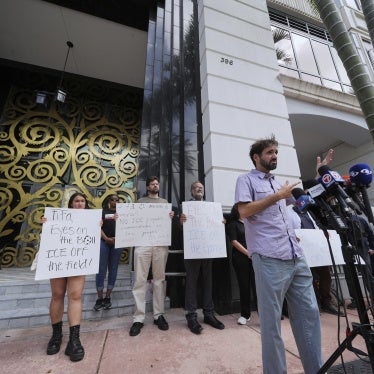 Thomas Kennedy of the Florida Immigrant Coalition speaks during a press conference calling on FIFA to protect soccer fans from immigration status checks at Club World Cup matches, outside the FIFA offices in Coral Gables, Florida, US, June 30, 2025.