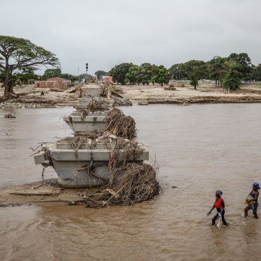 A railway bridge damaged by heavy floods