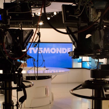 News studio of TV5Monde in Paris, April 9, 2015. 