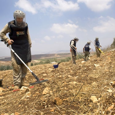 A team from the Mines Advisory Group (MAG) clearing unexploded cluster munitions on farmland in southern Lebanon, November 10, 2020. 