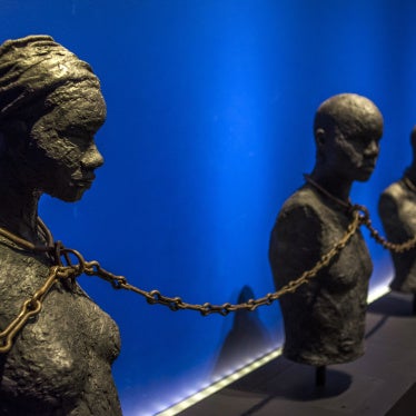 "Slave Chain with Four Yokes" from the Dexue voodoo convent in Adounko, Benin, dating from the 19th century at the Memorial ACTe, the Caribbean Centre of Expression and Memory of Slavery and the Slave Trade, in Point-a-Pitre, May 8, 2015. 