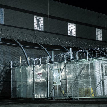 The silhouettes of detainees being held at Delaney Hall during a protest on May 30, 2026, in Newark, New Jersey.