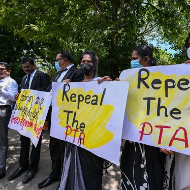 Lawyers hold signs during a protest against the Prevention of Terrorism Act. Colombo, Sri Lanka, September 23, 2022. 