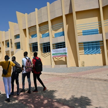 Students outside the University Thomas Sankara near the capital, Ouagadougou,  Burkina Faso, October 15, 2021. 