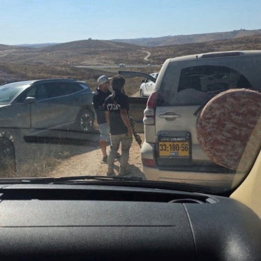 Israeli settlers blocking the convoy of U.S. Representative Ro Khanna (D-CA), according to his press team, in Khirbet Zanuta, during a visit in the Israeli-occupied West Bank, July 8, 2026.