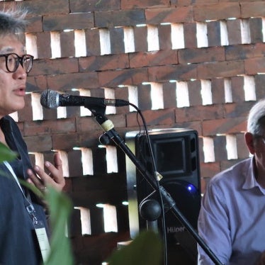 Andreas Harsono speaks at the launch of Pat Walsh’s book, The Day Hope and History Rhymed in East Timor, in Bali, Indonesia, October 2019.