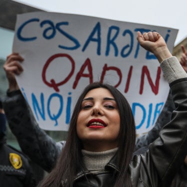Aytaj Ahmadova during a rally on International Women's Day, March 8, 2024 in Baku, Azerbaijan.