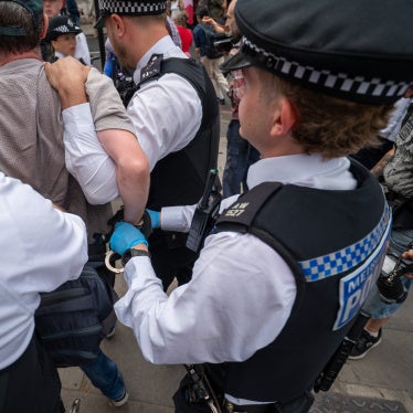 A person is detained during a Palestine Action demonstration at Marylebone Road in London, UK, July 30, 2026.