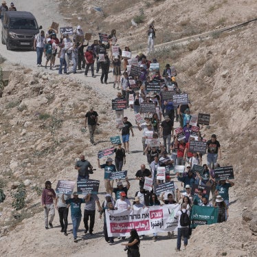 Activists rally in support of the Bedouin communities of Khan al-Ahmar in the occupied West Bank, June 12, 2026. 