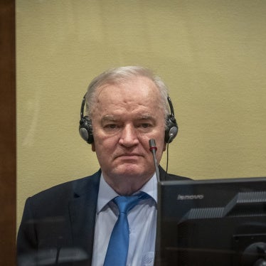 Former Bosnian Serb army chief Ratko Mladić in the courtroom in The Hague, Netherlands, June 8, 2021.
