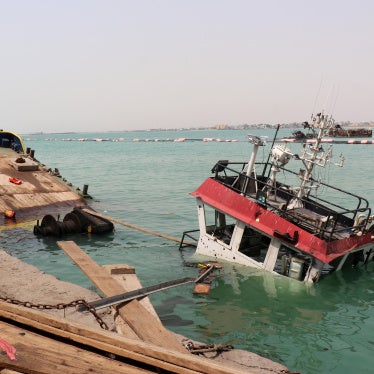 The navigation bridge of a sunken vessel in the Port of Mokha, Yemen, the day after an attack by the Houthis on the city, August 10, 2026. 