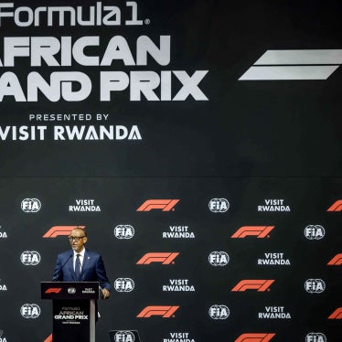  Rwanda's President Paul Kagame delivers remarks during the announcement of the Formula 1 African Grand Prix at BK Arena in Kigali on October 13, 2026.
