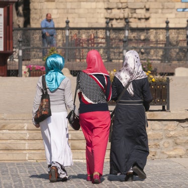 Three Azerbaijani women wearing headscarves in Baku, Azerbaijan.