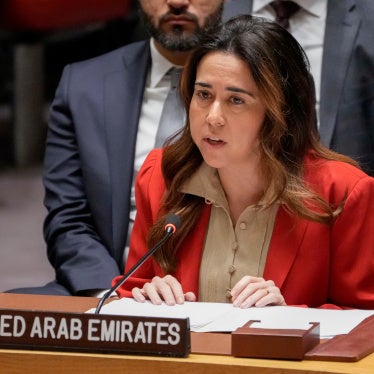 Lana Zaki Nusseibeh, representative to the United Nations of the United Arab Emirates, speaks during a UN Security Council meeting at UN headquarters on February 23, 2023.