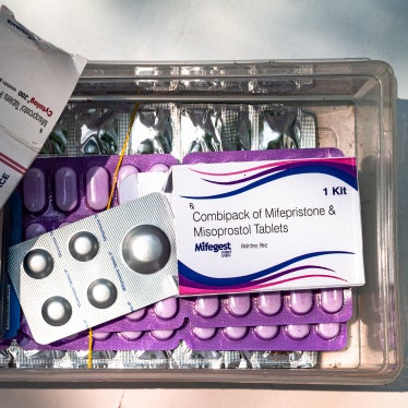 A box of Mifepristone combined with Misoprostol tablets, May 2026. 
