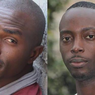 Two Congolese activists arrested during a pro-democracy youth workshop in Kinshasa, capital of the Democratic Republic of Congo, on March 15, 2015. They remain in detention one year later: Fred Bauma, youth activist (left) and Yves Makwambala, webmaster (