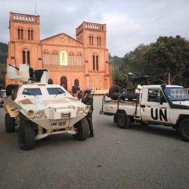 UN peacekeepers at the national cathedral in Bangui, CAR on November 24, 2015 during final preparations for the visit by Pope Francis. 