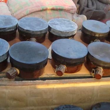 GYATA-64 antipersonel mines cleared by deminers from Bab al-Mandeb, Dhubab district in the Taizz governorate in October 2015.