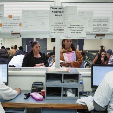 Doña Remedios and her daughter at the pharmacy of the National Cancer Institute in Mexico City, Mexico on September 1, 2014 to fill a prescription for morphine. They have to travel for several hours to procure the medication because there are no hospitals