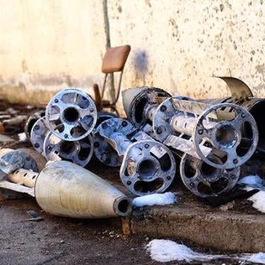 Remnants of Uragan cluster munition rockets collected by rebel fighters after attacks on Starobesheve on February 6 and 7.