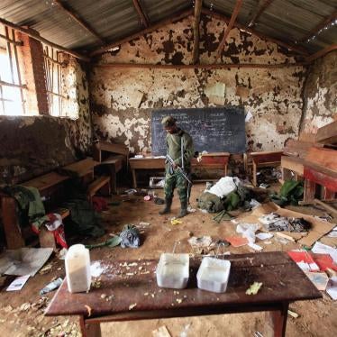 Congolese rebel fighter abandoned classroom