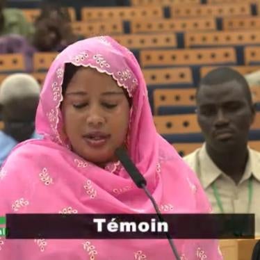 Haoua Brahim testifies during the trial of the former dictator of Chad Hissène Habré in Senegal on October 21, 2015. 