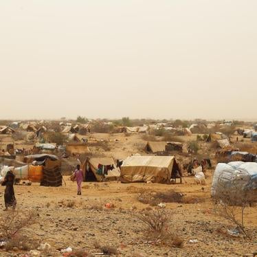 An informal camp outside the village of Bani Hassan housing thousands of people internally displaced by the war, most as a result of the ongoing airstrikes in northern Yemen 