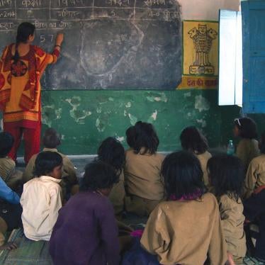 A primary school in Sonbhadra district, Uttar Pradesh. The school’s principal told Human Rights Watch that the tribal students are a “big problem.” “Their main aim is to come and eat, not to study,” she said. “Just see how dirty they are.”